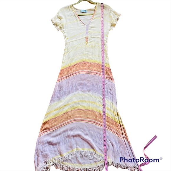 Latarte Sunset Hued Maxi Dress with Raw edged Uneven Hemline - Picture 7 of 7